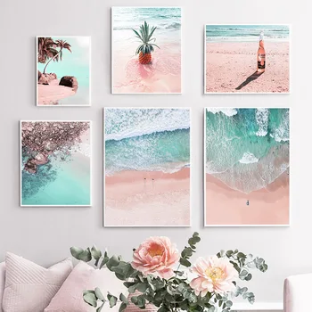 

Ocean Beach Waves Coconut Tree Pineapple Nordic Posters And Prints Wall Art Canvas Painting Wall Pictures For Living Room Decor