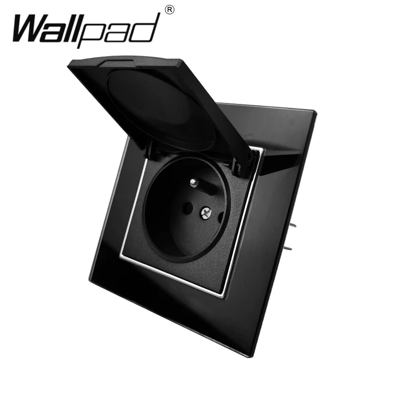 Tampão de Poeira ue Tomada Francesa Polónia Bélgica Wallpad Painel de Vidro de Cristal Preto 110v250v Polónia Bélgica Tomada de Parede com Garras