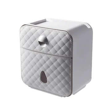 

Bathroom Waterproof Tissue Box Plastic Bath Toilet Paper Holder Wall Mounted Paper Storage Box Double Layer Dispenser Gray