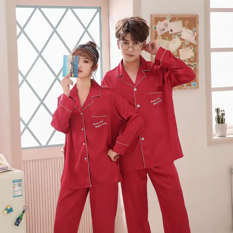 Fzslcyiyi بيجامة البدلة الساتان بيجامة من الحرير مجموعات زوجين ملابس خاصة الأسرة بيجاما عاشق ليلة البدلة الرجال والنساء ملابس منزلية غير رسمية Aliexpress