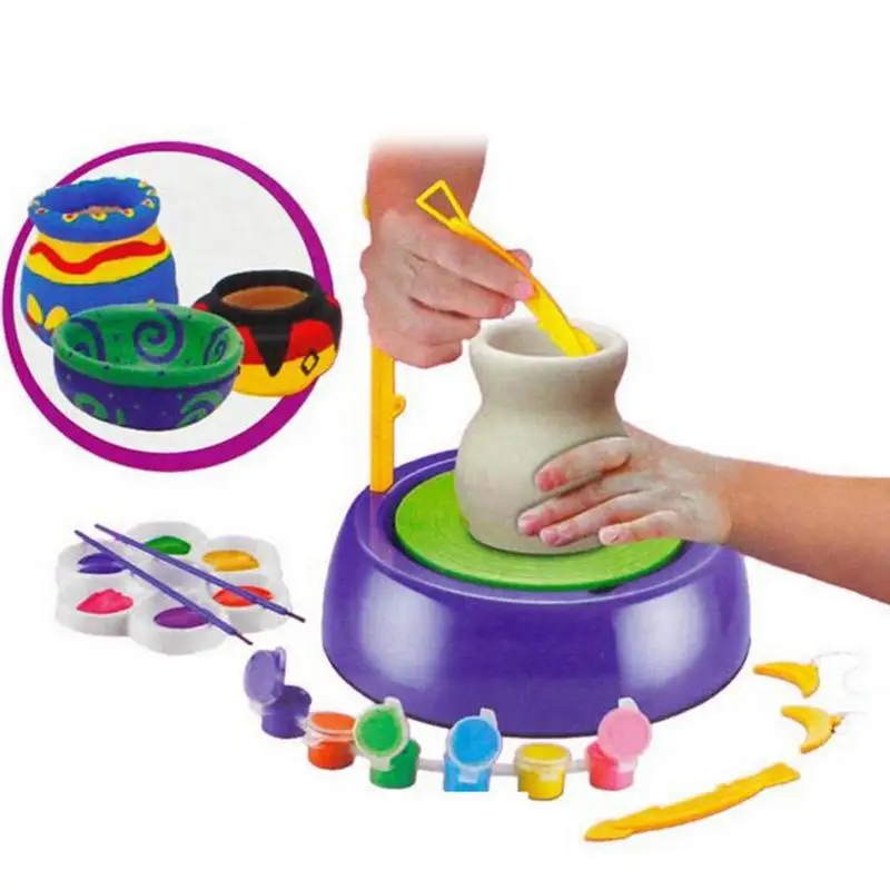 price reduction  DIY Clay Toys Wheel Toy Educational Ceramic Machine Mini Arts Craft Gift Studio Kit DIY Toy for Beg