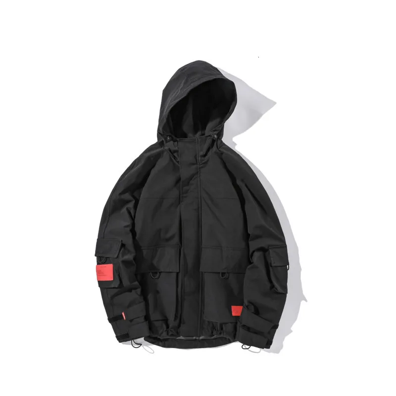 

YUECHEN Autumn And Winter Men's Loose Pockets With Hood Solid Color Zipper Jacket Full Polyester Cuff Velcro M-2XL