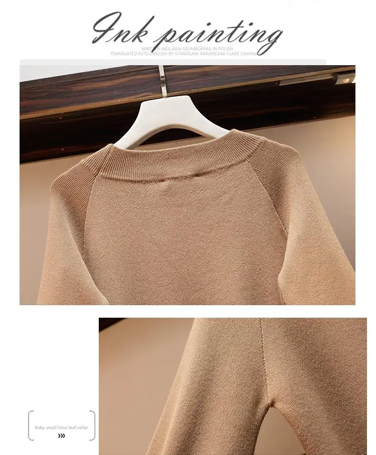 L-4XL, плюс размер, Женский комплект из 2 предметов, юбка,, осень, зима, 2 предмета, наряды, корейский стиль, а-силуэт, юбка+ свитер, Женский комплект из 2 предметов