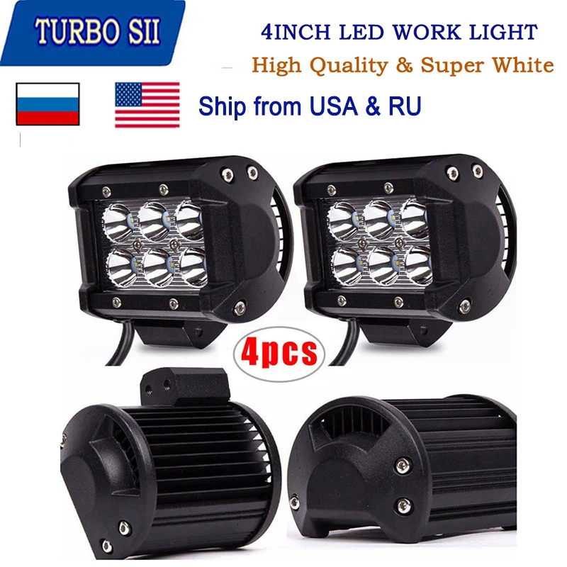

4pcs 18w 4inch LED Light Bar Work Light Spot Driving Light Fog Light 12v 24V for Car Truck Boat Pickup Tractor ATV UTV OffRoad