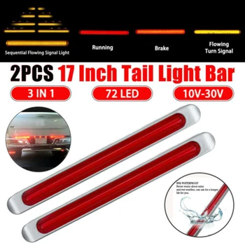 

2pcs 17inch Truck Trailer Tail Light Bar Red Yellow LED Brake Strip Turn Signal Stop PC+ABS Car Tail Lights