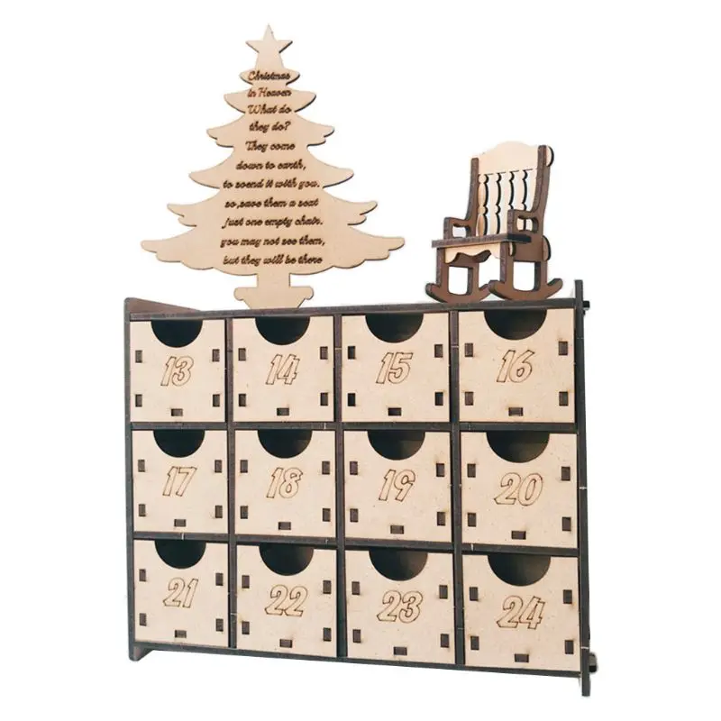 Рождественский деревянный обратный отсчет Адвент календарь коробка DIY 24 ящика конфеты подарочные коробки E65B
