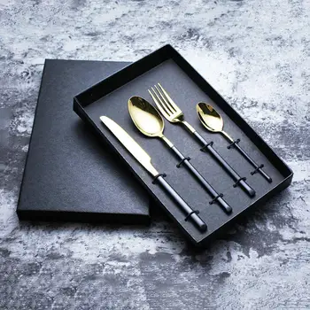 

4pcs set Black Gold Dinnerware Set Stainless Steel Cutlery Set Knife Dessert Fork Spoon Silverware Kitchen Tableware Set