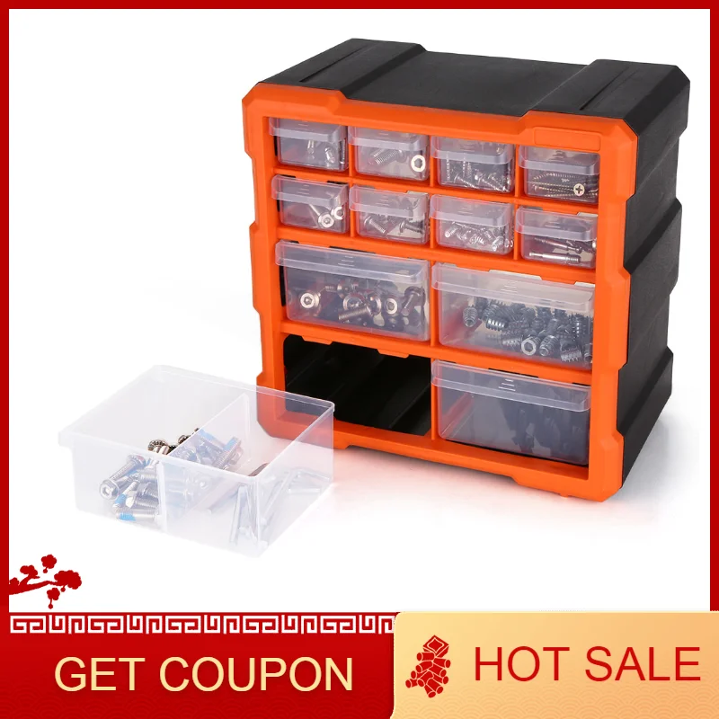 Small Parts Storage Tool Organizer Wall Mount 60-Compartment Clear Drawer Labels