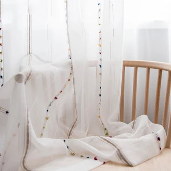 

Nordic Vertical Colorful Stereoscopic Embroidered Line Sheer Drape Window Screens Tulle Curtains For Living Room custom wp263#4