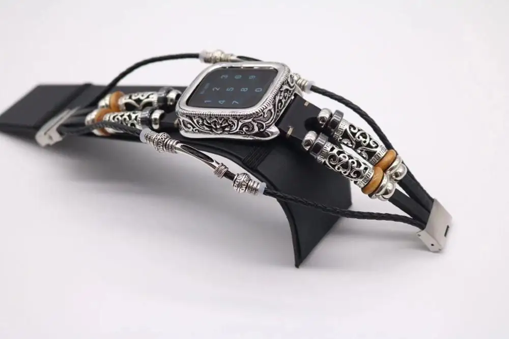 Модный Ретро металлический корпус браслет ремешок для Apple Watch Band Series 1 2 3 4 5 Кожаный браслет 38 42 40 44 мм Ссылка ремень