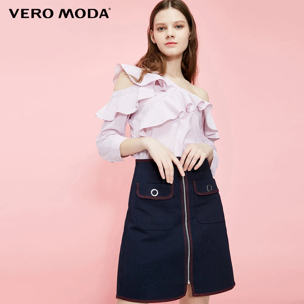 J3E Indigo blue Vero Moda женская джинсовая юбка с высокой посадкой и декоративной молнией | 319237525 - Цвет: J3E Indigo blue