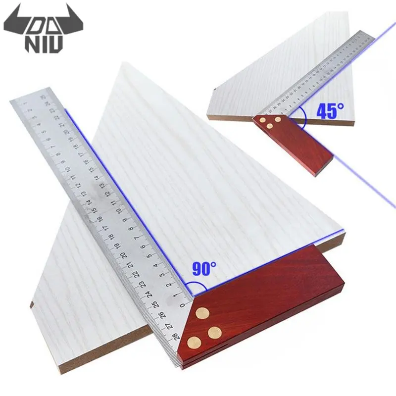

300MM 90 Degree Stainless Steel Square Ruler Square Feet Mahogany Handle Thickened Protractor for Woodworking Tool Accessories