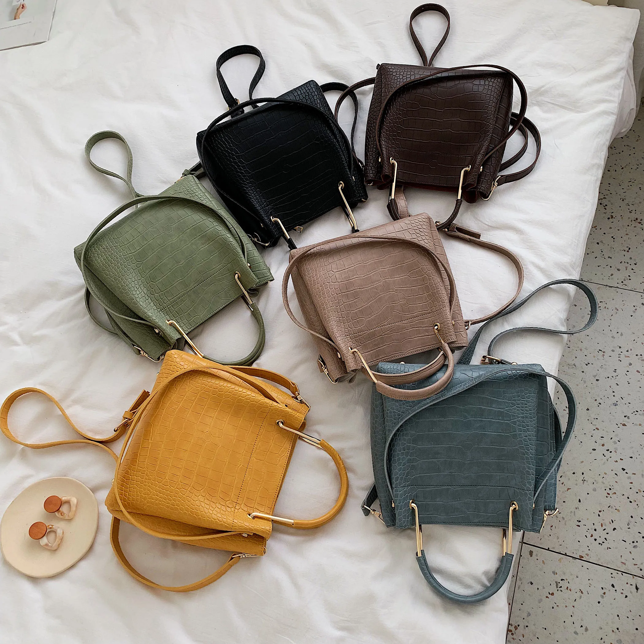  Stone Pattern PU Leather Bucket Bags For Women 2019 Small Shoulder Messenger Bag Lady Fashion Handb - 4000106074409