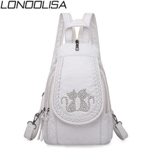 New Ladies Soft Washed Leather Backpack 3-in-1 Cute Cat Women Bagpack Small Travel Backpack For Girls Sac a dos Mochila Feminina