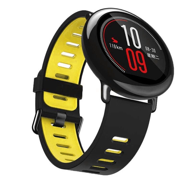 black yellow 22 мм Универсальный силиконовый ремешок дважды цвета ремешок для Amazfit темп для samsung Шестерни S3 для EX18 G01 G02 GV68 Смарт-часы - Цвет ремешка: black yellow