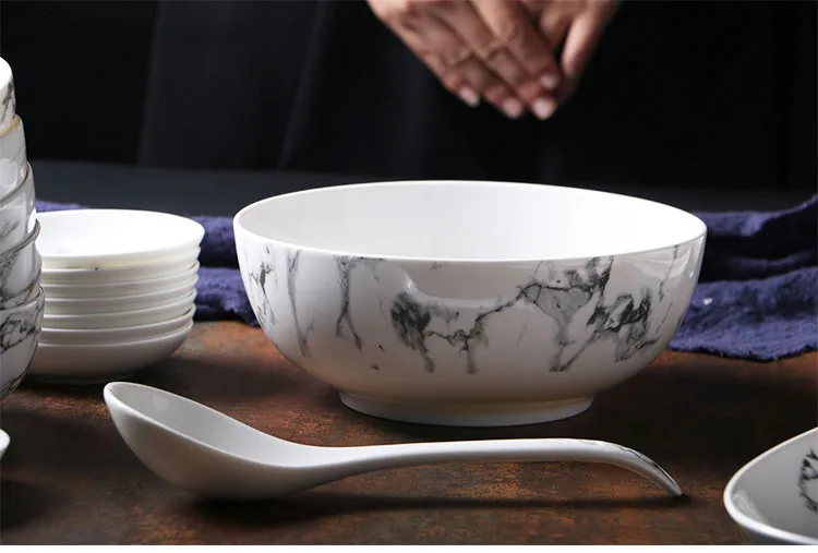 Мраморная керамическая тарелка блюдо рисовый салат супница ложки для супа столовые приборы набор Бытовая Посуда кухонная утварь