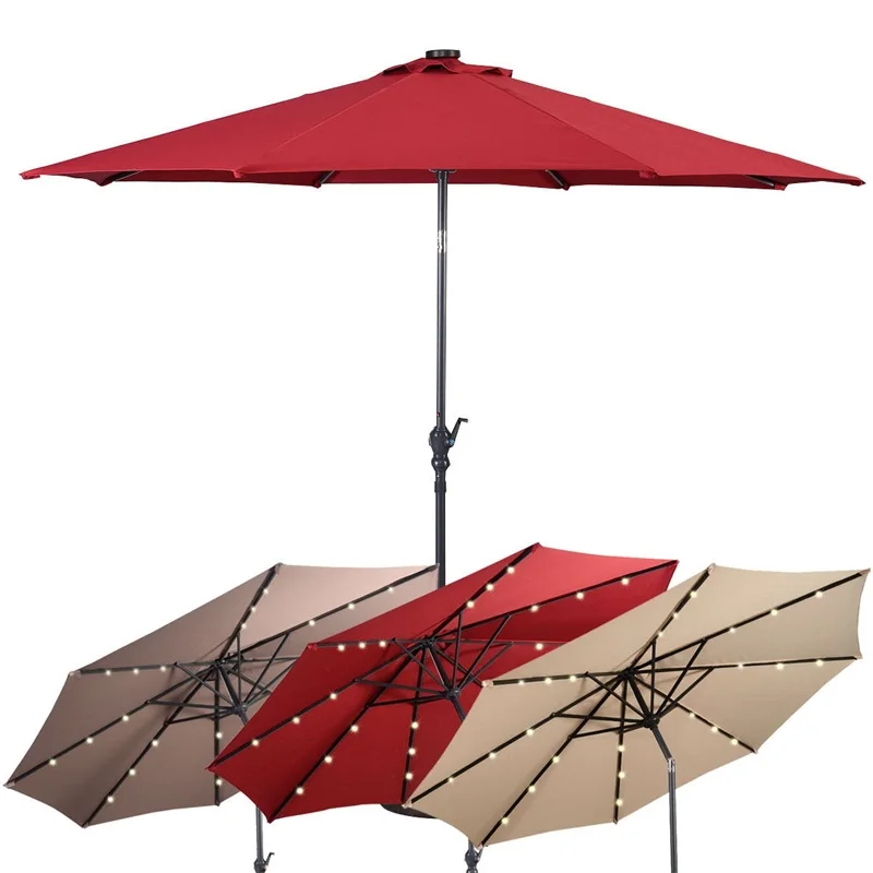 US $140.60 High Quality 10 Ft Patio Solar Umbrella with Crank Solarpowered LED Lights 8 Firm UV Protective Outdoor Patio Beach Umbrella