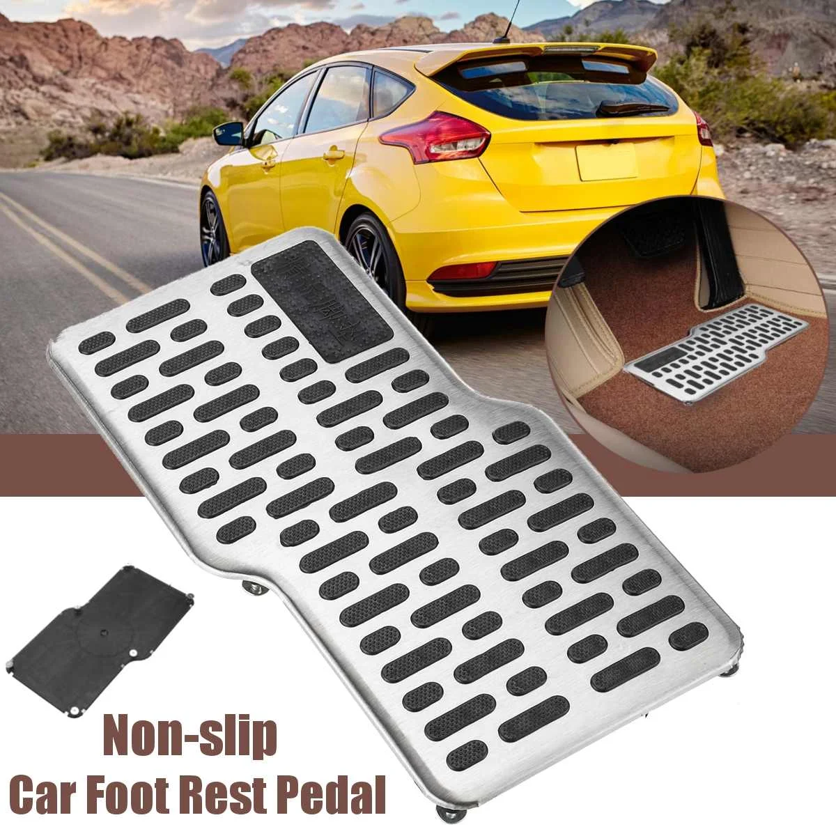 

Black Beige Brown Car Foot Rest Pedal Plate Floor Carpet Mats Non-slip Stainless Heel Pad For Car Truck Suv