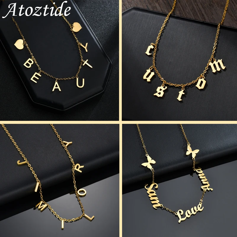 Custom Famliy Names Necklace For Women Heart Butterfly Stainless Steel Choker Pendant Friendship Birthday Gifts For Lover