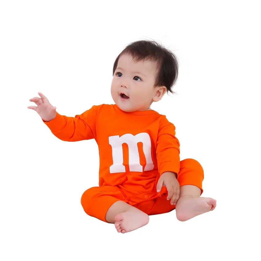 New Fashion Baby Boy Girl Letter M Romper Newborn Kids Long Sleeve Cartoon Printing Jumpsuit Casual Infant Clothing Outwear