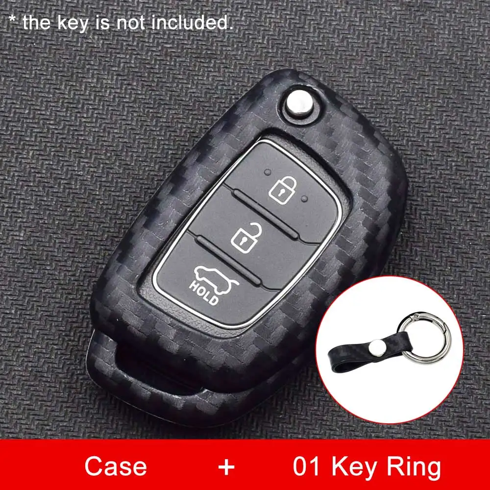 Карбоновый силиконовый чехол для ключей от машины для hyundai Sonata Santa Fe Tucson IX30 IX35 IX45 Складной Дистанционный брелок крышка брелок защитная сумка - Название цвета: Case and 01 Key Ring