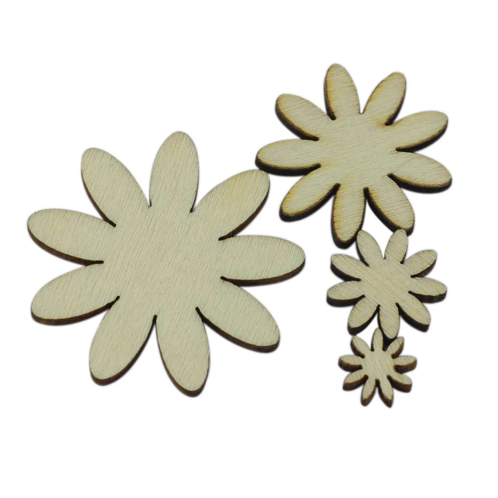 50 WOODEN SHABBY PLAIN FLORAL FLOWER FOR CRAFTS EMBELLISHMENTS DECORATION