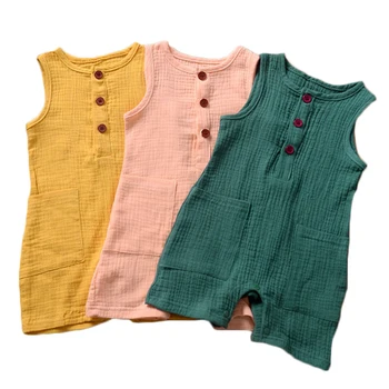 

2020 Summer Newborn Infant Baby Girl Boy Cotton Linen Romper Sleeveless One-pieces Solid Jumpsuit Outfits Baby Sunsuit