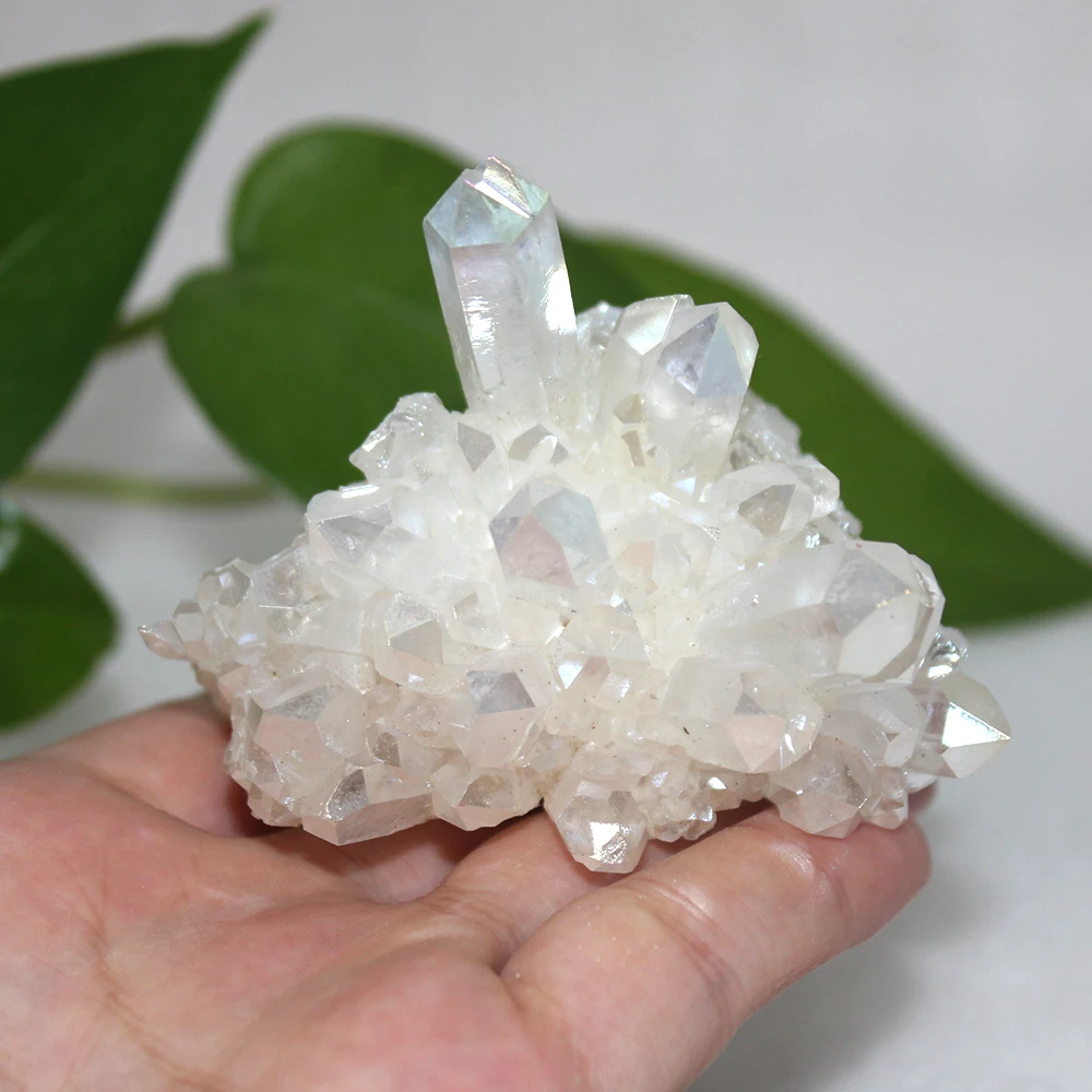 Runyangshi 1 шт. редкие красивые белые пламени аура гроздь кристаллов кварца образец гальванического натурального камня
