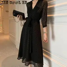 Модное тонкое сексуальное Элегантное Черное Бандажное платье, женские сексуальные платья с v-образным вырезом, осень, женские платья