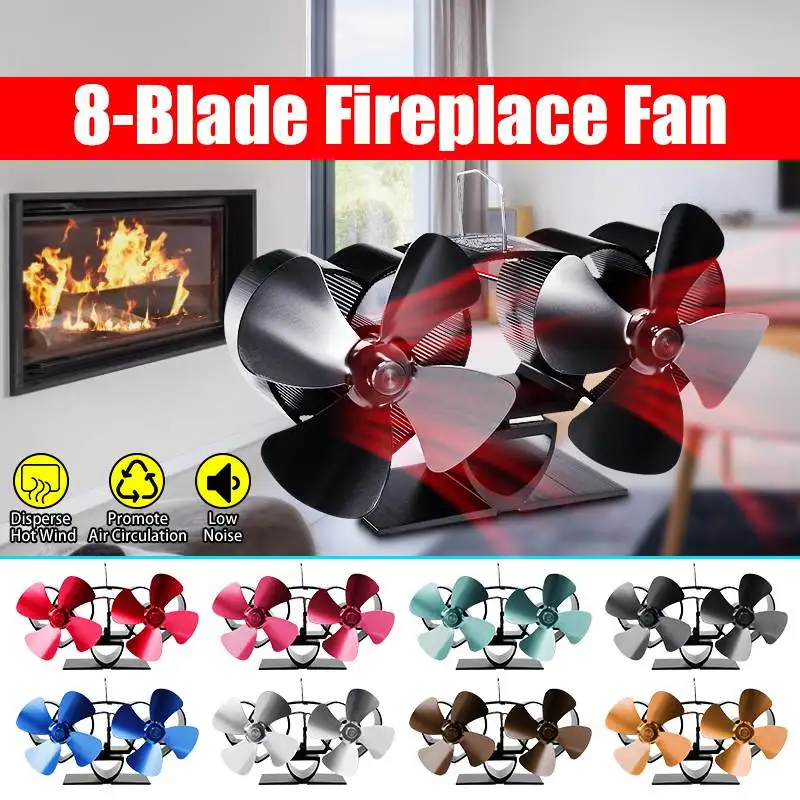 

Dual Head Wall Mount Black Heat Powered Stove Fan komin Log Wood Burner Eco Friendly Quiet Fan Home Efficient Heat Distribution