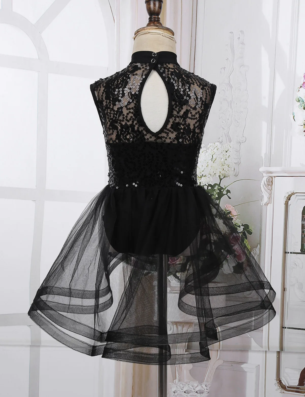 Girls Sequins Mesh Tutu Ballet Dresses Figure Ice Skating Dress Gymnastics Leotard Performance Competition Lyrical Dance Costume