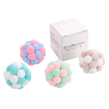 

Legendog 1pc Cute Cat Pompom Ball Dual-Color Funny Interactive Plush Cat Toy Ball With Bell Pet Supplies Cat Favors