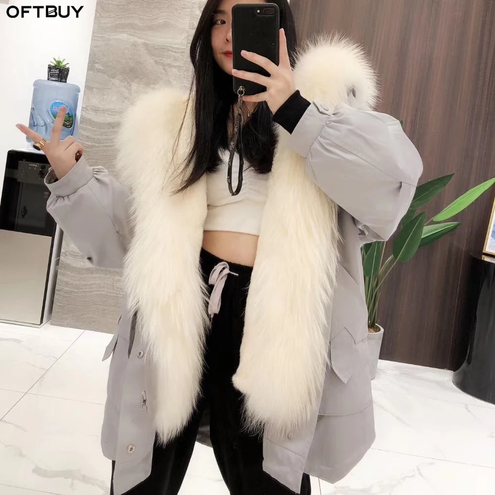 OFTBUY 2020 натуральным лисьим мехом пальто Для женщин зимняя куртка из натурального