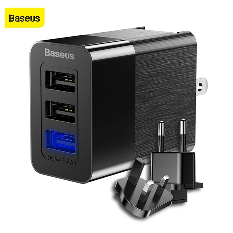 Сетевое зарядное устройство Baseus 3 в 1 с портами USB вилка стандарта ЕС США