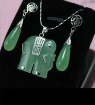 

Beautiful! green jade elephant Jewellery Pendant necklace earring Set NO BOX