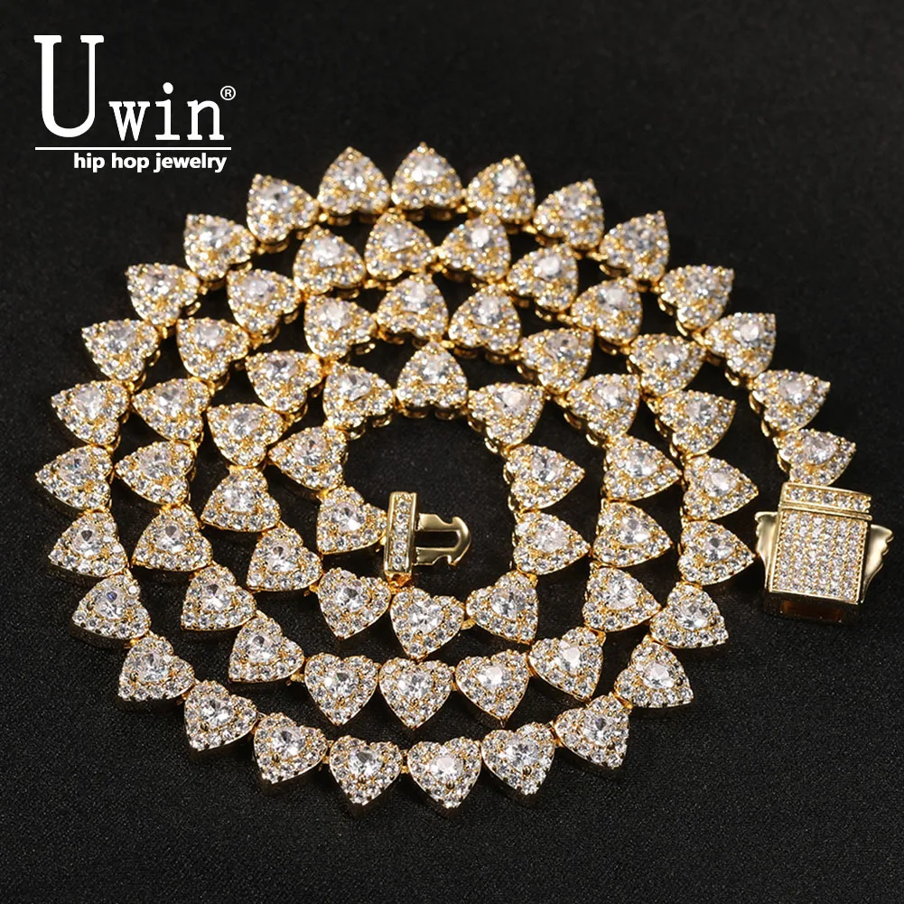 

Uwin 7mm Mini Heart Chain Luxurious Full Iced Out Cubic Zirconia Prong Setting Miami Choker Iced Out Chain Bling CZ Necklace