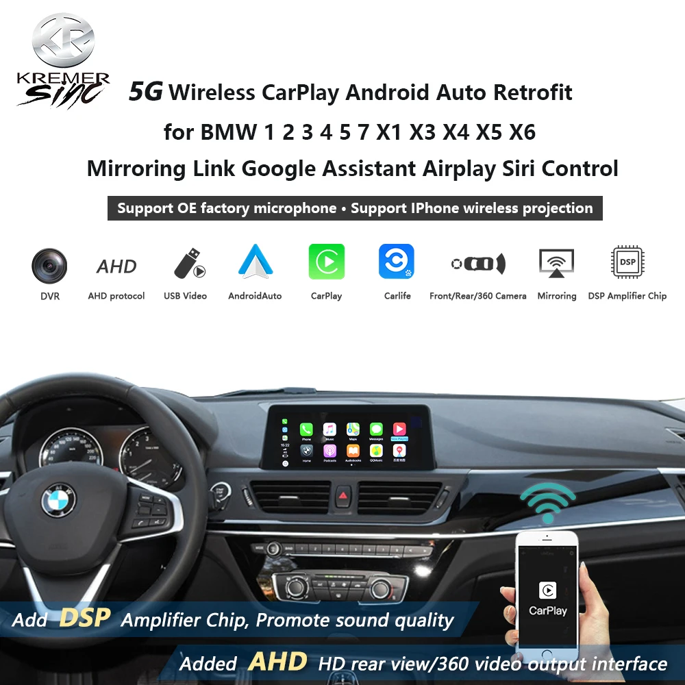 Беспроводная автомодернизация CarPlay Android для BMW 1 2 3 4 5 7 X1 X3 X4 X5 X6 Ссылка зеркального