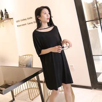 

Summer New Modal Loose Large Size Nightdress Short-Sleeved Dress Hollow Out Long Sleepwear Home Service Women Peignoir Femme