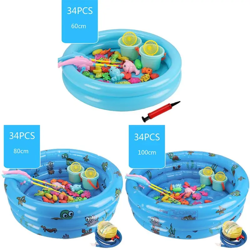 

1 Set Magnetic Fishing Toys Inflatable Pool Fish Rod Set Bath Playing Game Educational Kids Gift