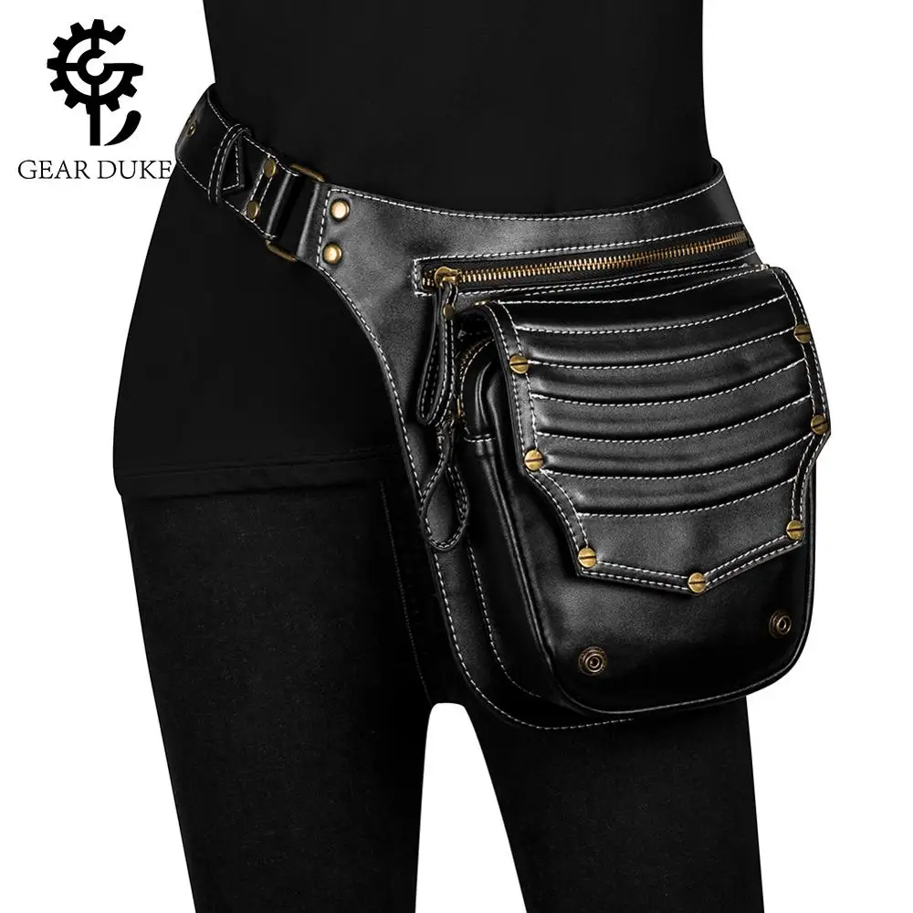 Gear Duke Ретро сумка на пояс с заклепками, мотоциклетная сумка на ногу, стимпанк поясная сумка, мужские дорожные сумки, Готическая женская сумка на плечо, нагрудная сумка