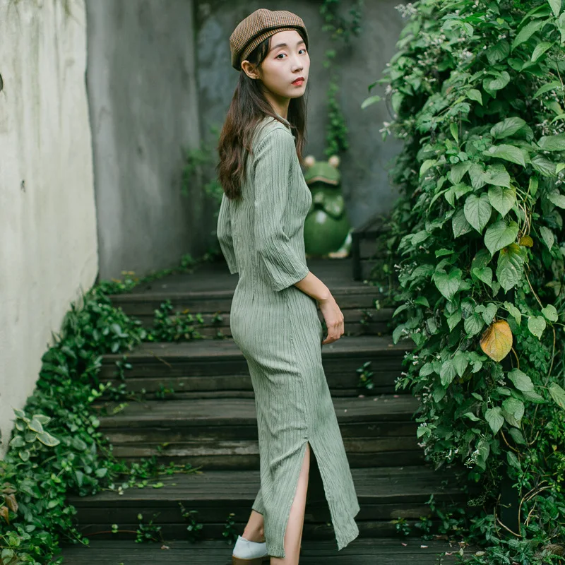 Китайское традиционное платье Ципао Cheongsam, женское платье, китайское Новогоднее зеленое розовое платье