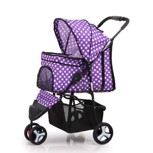 Переносная прогулочная коляска для питомцев, собак, кошек, плюшевых колясок, легкий автомобиль для животных, уличная тележка для животных, собак, кошек - Цвет: Purple dot