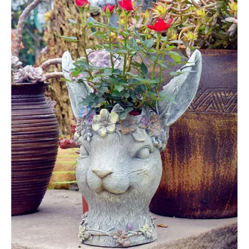 

Bobby Rabbit Resin Garden Flowerpot Creative Rabbit Head Planting Green Plant Potted Flower Arrangement Outdoor Garden Garden De