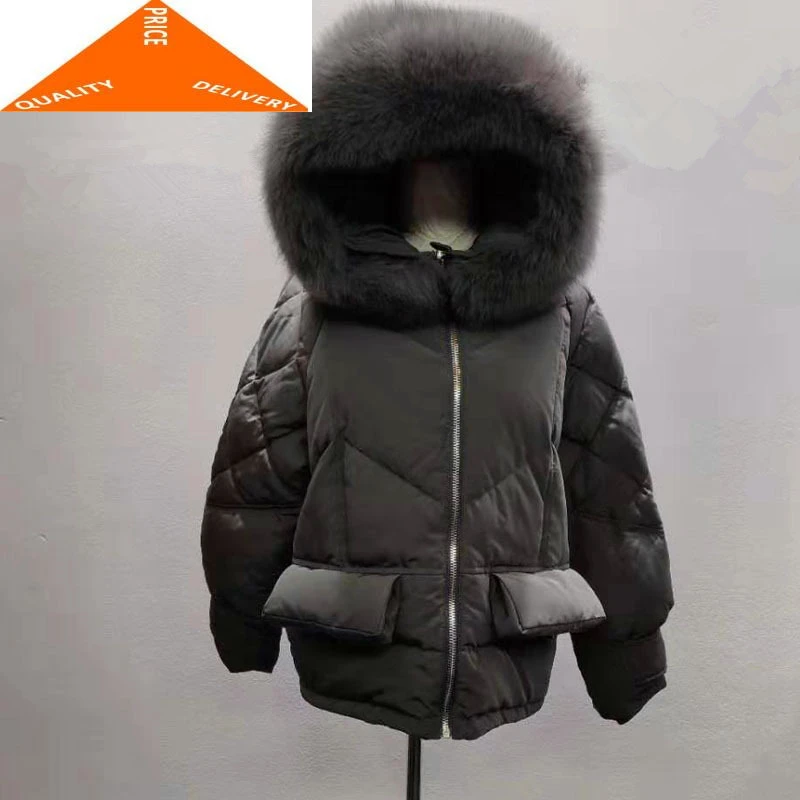 ladies down coat with fur hood