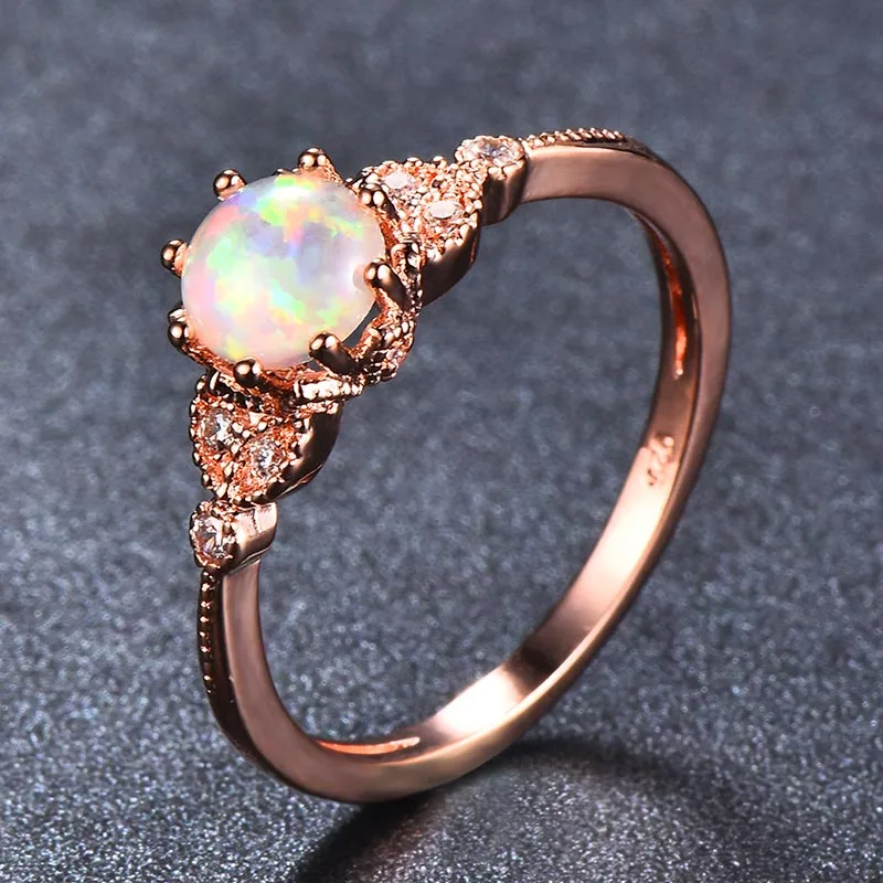 Bague Ringen реального стерлингового серебра 925 палец кольцо с круглыми опал Циркон Ювелирные изделия с драгоценными камнями Свадебная вечеринка подарок для Для женщин