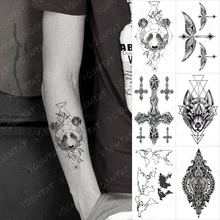 

Waterproof Temporary Tattoo Sticker Panda Leaf Geometric Linear Cross Henna Black Tatoo Arm Fake Tatto Woman Man Child Tattoos