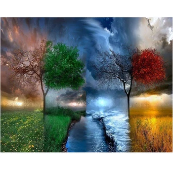 

RIHE Four Season Tree DIY Painting By Numbers Kit For Kids, Wall Art Picture, Acrylic Paint, Canvas Painting Home Decor 40x50cm