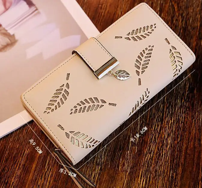 PinShang женский выемчатый лист удлиненный кошелек-клатч держатель для карт складной кожаный кошелек