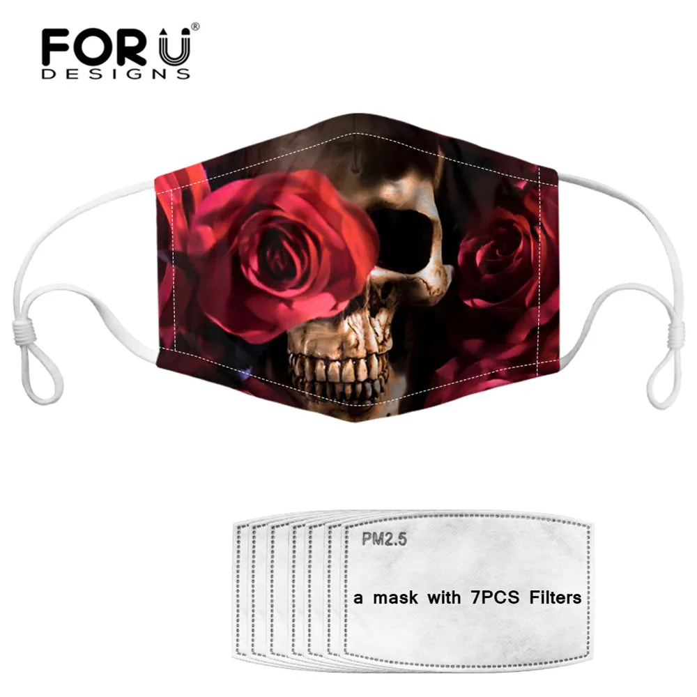

FORUDESIGNS Mask Women 2020 Mouth Mask Skull with Rose Fashion Design Kids Dustproof Washable Mouth Mask Adult Mask mascarilla