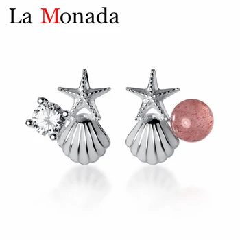

100% 925 Sterling Silver Strawberry Asymmetry Shell Star Starfish Stud Earrings Fashion Jewelry 925 Factory Wholesale